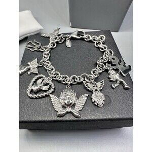 Milor Italy Stainless Steel Angel Charm Bracelet 7.5” Silver Beautiful